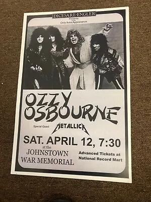 Ozzy Osbourne Metallica 1986 Cardstock Concert Poster 12x18 • $7.99