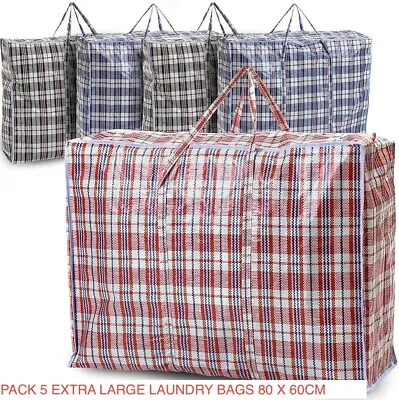 5 X Extra Large Laundry Bags Zipped Reusable Strong Shopping Storage 60cm X 60cm • £8.49