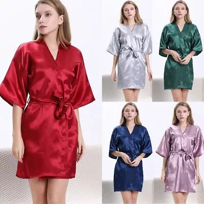 $23.44 • Buy Women Silk Satin Robe Wedding Bridesmaid Kimono Dressing Gown Sleepwear Bathrobe