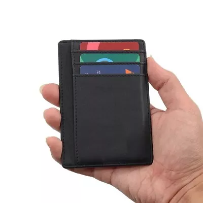 Slim Minimalist Leather Mens Wallet With RFID Blocking Front Pocket Card Holder • £5.99