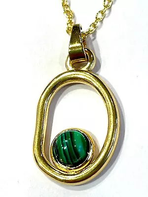 Irregular Oblong Assymetrical Green Malachite 925 Stamped Necklace In Gold • £9.99