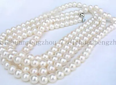 Long 50'' Natural 6-7mm White Cultured Pearl Necklace AAA • $29.88