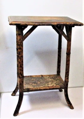 £54.99 • Buy Antique Vintage Tortoise Shell Pattern Bamboo 2 Tier Side Table Plant Stand
