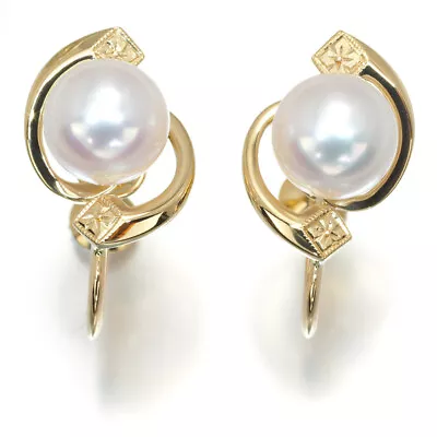 Auth MIKIMOTO Earrings Akoya Pearl 8.2mm 18K 750 Yellow Gold  • $475.03