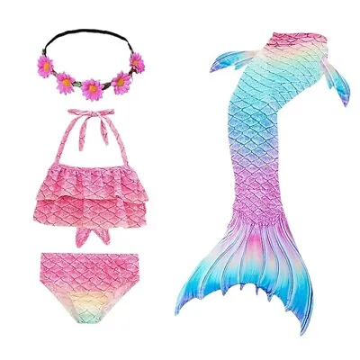 5pct Kids Girl Mermaid Tail Bikini Swimsuit Swimming Costume With Monotail • £15.99