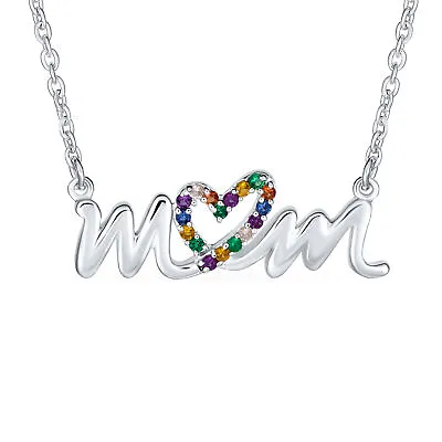 Rainbow Heart MOM Word Pendant Necklace For Mother.925Sterling Silver • $26.99