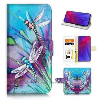 ( For Oppo Reno Z ) Flip Wallet Case Cover AJ21094 Blue Dragonfly Paint • $12.99