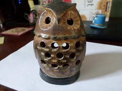 Vintage Green & Brownish Ceramic Owl Candle Holder Tealight Toothpick Holder • $9.50