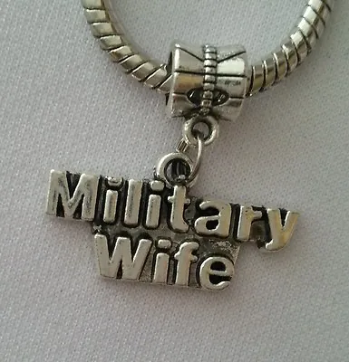 Military Wife USA Army Marine Dangle Bead Silver For European Charm Bracelet • $10.50