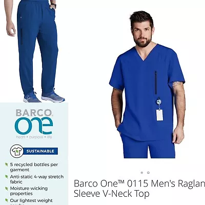 NWT Barco One Men's Size S SCRUB SET Royal Blue V-Neck Top 0115 & Pants 0217 • $34.99
