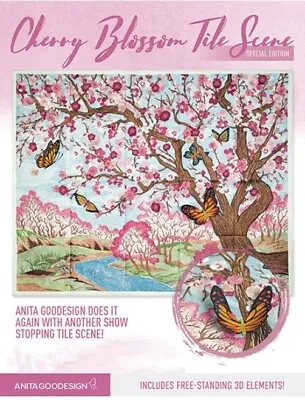 Anita Goodesign - Cherry Blossom Tile Scene - Machine Embroidery Designs Usb Pes • £25.95