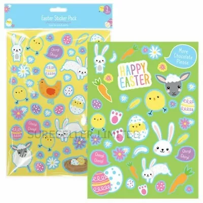 2 Sheets Of Coloured Easter Egg/Bunny/Flower Stickers Sticky Adhesive Labels • £1.46