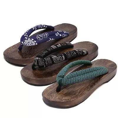 Elegant Men's Japanese Wooden Geta Clogs Flats Sandals Flip Flops Thongs Shoes • $40.68