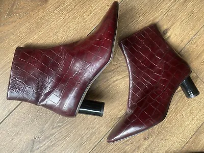 £24.99 • Buy New Office Glossy Burgundy Leather Croc Ankle Boots 4 37
