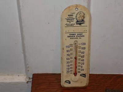 Vintage Marathon Oil Tin Thermometer Harry Hunt Station Scotland IL • $155