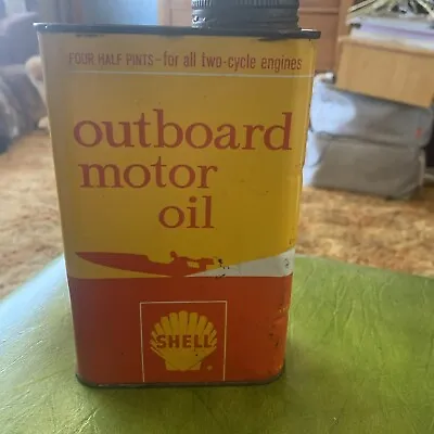 Vintage Excellent Shell Outboard Motor Oil One Quart Can Full Boat Fish Gas • $77