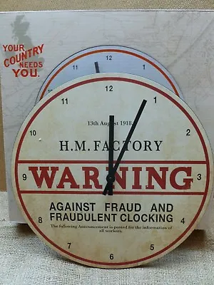 £11.50 • Buy Retro Vintage Ww1 H M Factory Wall Clock. 13th August 1918. Shabby Chic