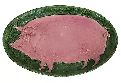 Vintage Italian Majolica Pink Pig Green Rim Oval Platter 14 1/2” • $84.99