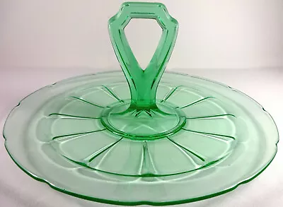 1930s Diamond Glass Green Depression Victory Pattern 10.5 D Tidbit Snack Server • $69.99