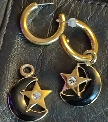 Blue Moon And Star Earrings With Rhinestones POST • $9.99