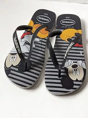 Havaianas Disney Mickey Mouse Striped Black Gray Flip Flops Sandals Size 11/12M • $22