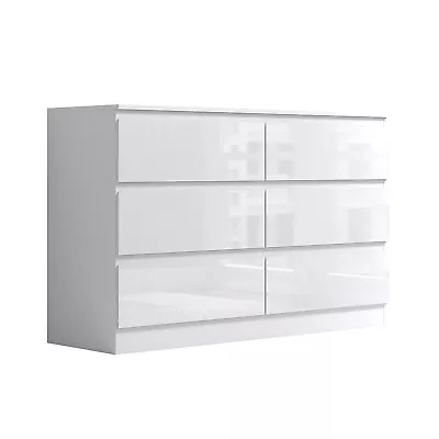 Chest Of Drawers 6 Drawer High Gloss Finish Modern Design Bedroom White • £139.99