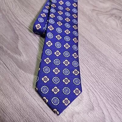 Eton Made In Italy 100% Silk Neck Tie Blue Circle Floral Pattern • $39