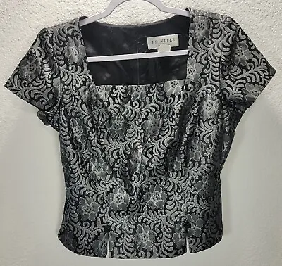 J. R. Nites By Caliendo Blouse Shirt Top Cropped Black Silver Shine Party Sz 8 • $12.74