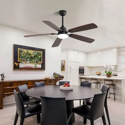52In Modern Indoor LED Ceiling Fan 5 Wood Blades Dimmable W/Light & Remote Black • $101.99