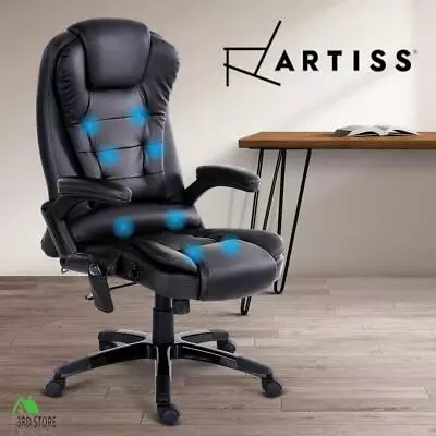 Artiss Massage Gaming Office Chair 8 Point Heated Chairs Computer Seat Black • $144