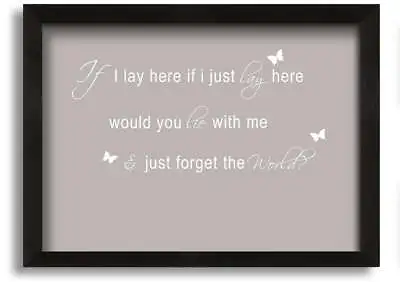 Music Quote If I Lay Here Snow Patrol 2 Beige Black Framed Print Wall Art • £17.99