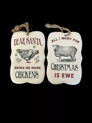 Red Shed Farmhouse Country Distressed Christmas Luggage Tag Tin Plaques Set NWT • $16