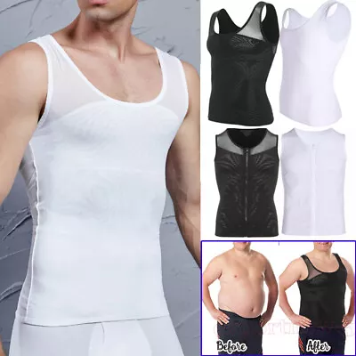 Mens Slimming Vest Compression Undershirt Abdomen Belly Control Body Shaper Tank • £16.79