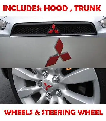 2010 2011 Mitsubishi Lancer Hood Trunk Steering Wheel Emblem Red Black Sticker • $9.75