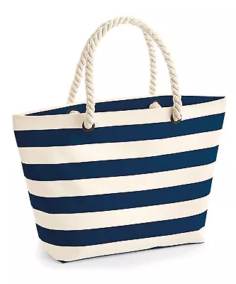 Westford Mill Bag Nautical Beach Rope Handle Striped Large Picnic Canvas Durable • £15.99