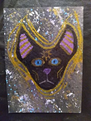 Original ACEO Egyptian Cat Abstract Gold Contemporary Outsider Art Painting OOAK • $5.98