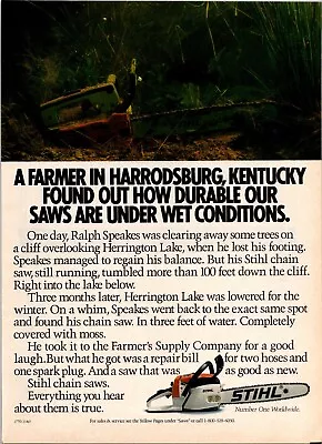 Stihl Chainsaw-Saw Dropped In Lake 3 Months Still Worked-Vintage Print Ad  1987 • $8.50