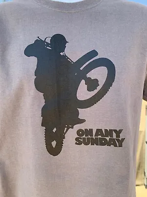 NEW ON ANY SUNDAY MOVIE T-SHIRT GREY STEVE McQUEEN FILM MOTORCYCLE MOTOCROSS FMF • $19.99