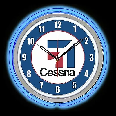 15  CESSNA Aircraft Sign Blue Double Neon Clock Man Cave Garage Airplane Hangar • $205.46