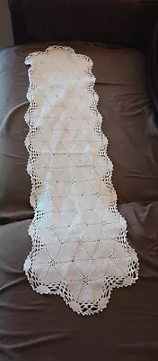 12 X45  White Hand Crochet Table Runner Dresser Scarf Doily BOHO Granny Core • $11.47