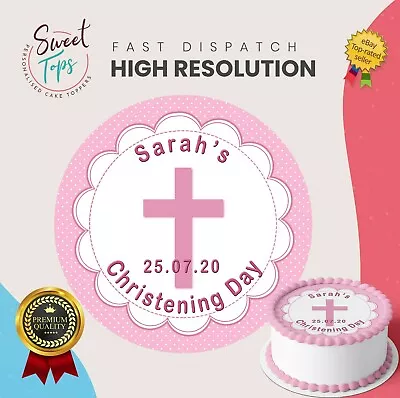 £11.99 • Buy Girl Christening Round Edible Birthday Cake Topper Decoration Personalised
