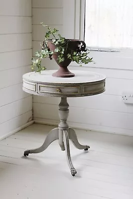 Farmhouse/cottage Painted French Grey Pedestal/drum Table With Drawers • £385