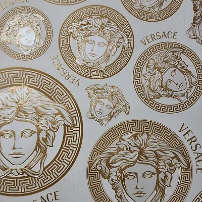 Medusa Head Versace Off White Gold Metallic Greek Key Circles Textured Wallpaper • $185.15