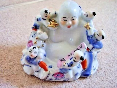 Chinese Porcelain HAPPY Laughing Buddha With 5 Children Fertility Statue • £65