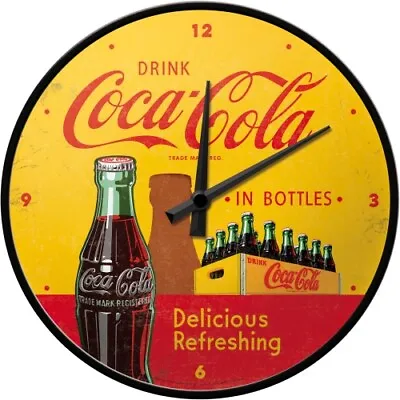 Coke Coca Cola Yellow And Red Old School Retro Wall Clock Man Cave Bar Gift • $97.90