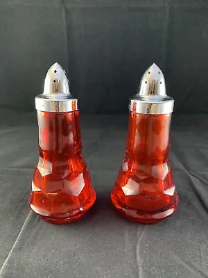 Viking Georgian Honeycomb Ruby Red Salt & Pepper Shakers READ • $13.49