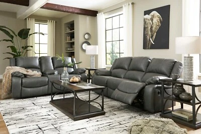 $1295 • Buy Ashley Furniture Calderwell Gray Reclining Sofa And Loveseat Living Room 