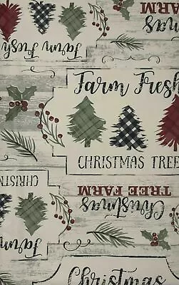 Christmas Farm Fresh Trees Vinyl Flannel Tablecloth 52 X 70 Oblong Plaid • $19.99