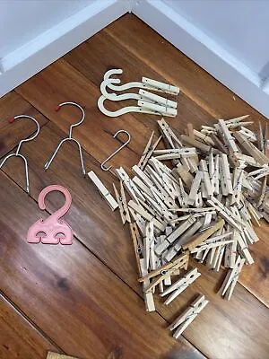 Clothes Pins Wooden Weathered Hard Wood Hinge Spring Loaded Lot 80 Tupperware 1 • $9.95