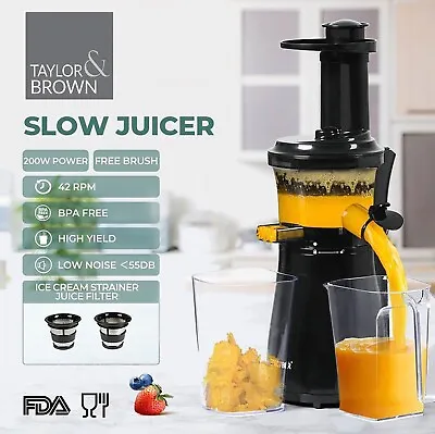 Taylor & Brown Slow Masticating Juicer Extractor For Vegetables Fruit Cold Press • £64.95